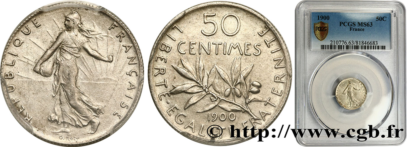 50 centimes Semeuse 1900 Paris F.190/6 SC63 PCGS