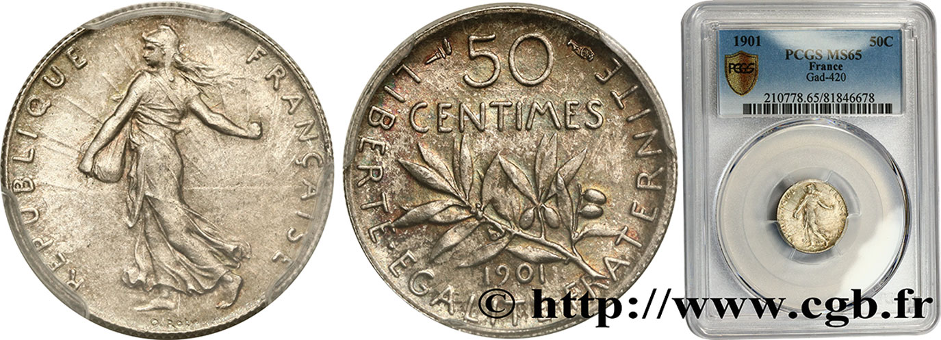 50 centimes Semeuse 1901 Paris F.190/8 MS65 PCGS