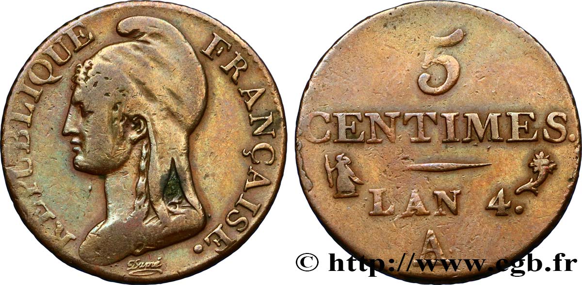 5 centimes Dupré, petit module 1796 Paris F.113/1 BC15 