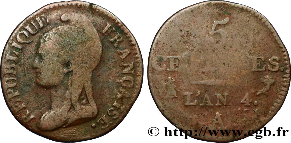 5 centimes Dupré, petit module 1796 Paris F.113/1 S15 