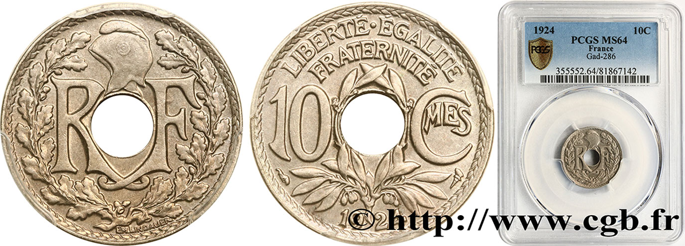 10 centimes Lindauer 1924 Paris F.138/10 SPL64 PCGS