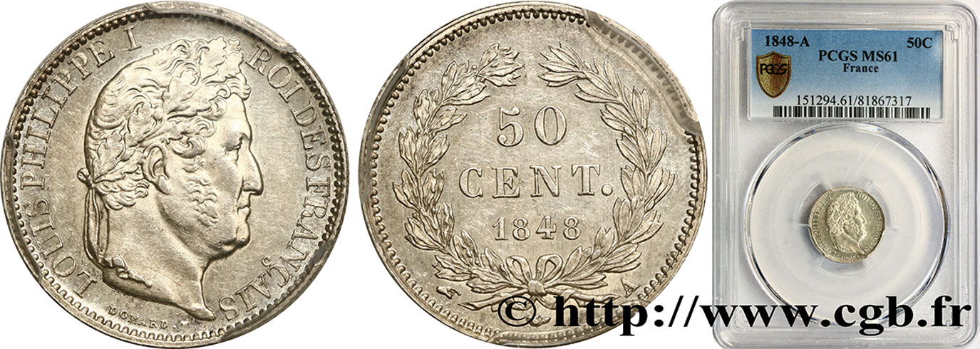 50 centimes Louis-Philippe 1848 Paris F.183/15 SUP61 PCGS