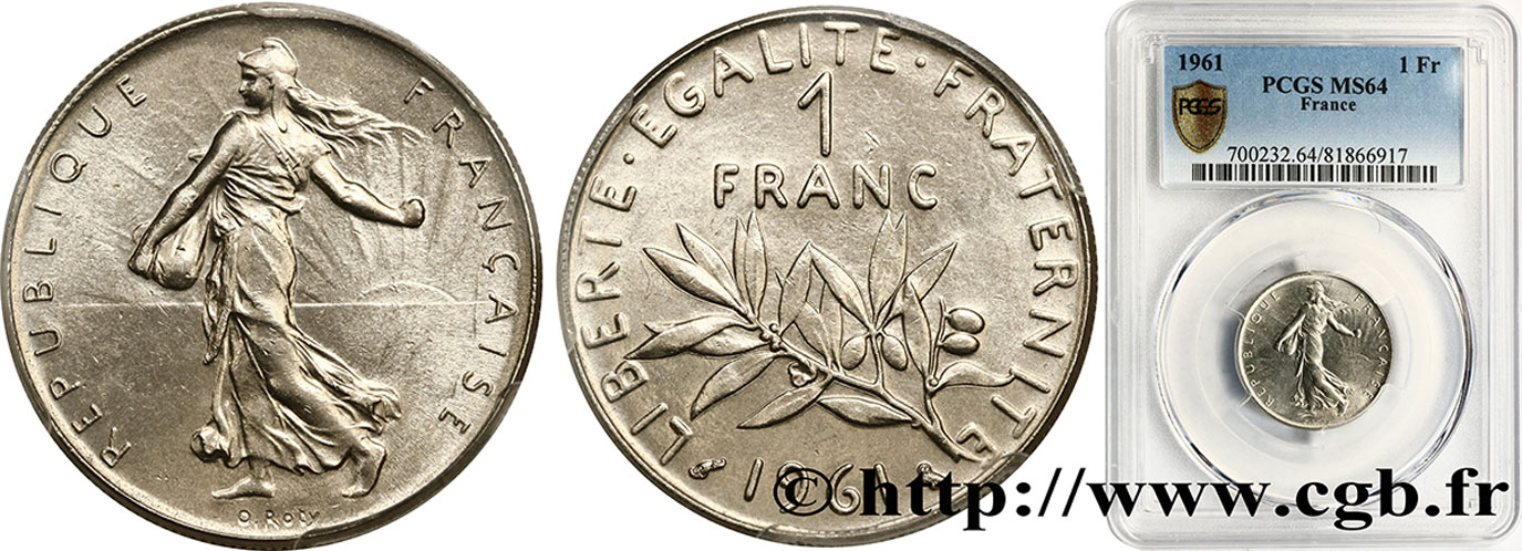 1 franc Semeuse, nickel 1961 Paris F.226/6 SC64 PCGS