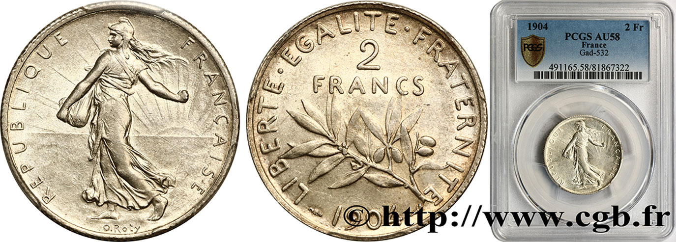 2 francs Semeuse 1904  F.266/8 EBC58 PCGS