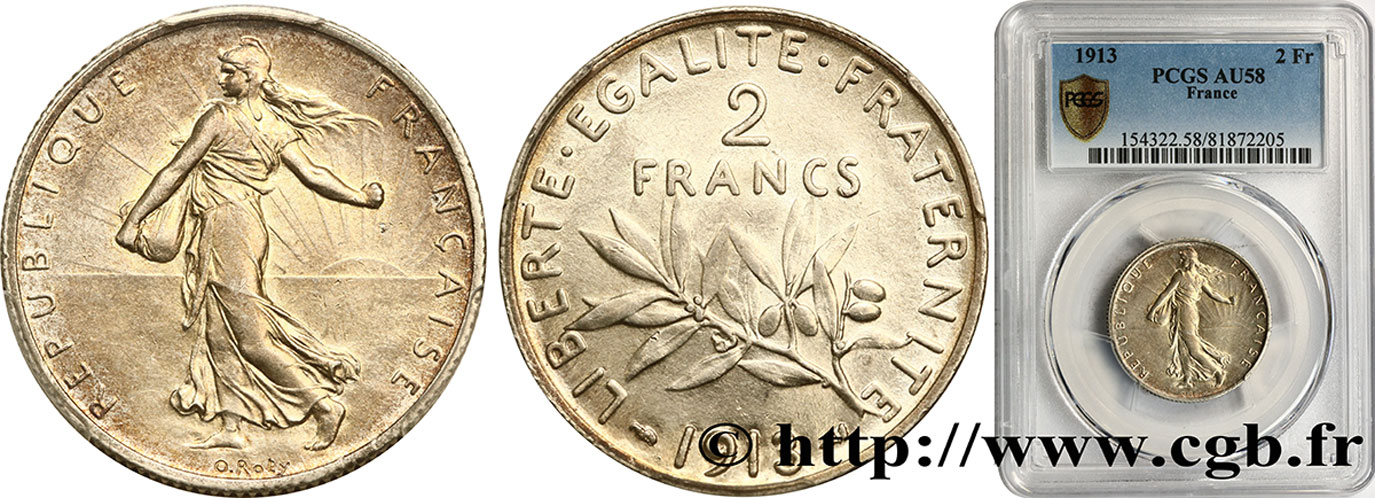 2 francs Semeuse 1913  F.266/14 VZ58 PCGS
