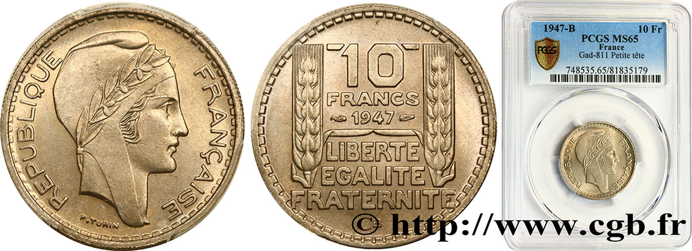 10 francs Turin, petite tête 1947 Beaumont-Le-Roger F.362/2 ST65 PCGS