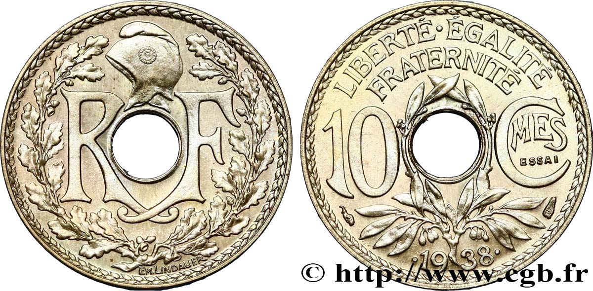 Essai de 10 centimes Lindauer, maillechort 1938 Paris F.139/1 MS64 