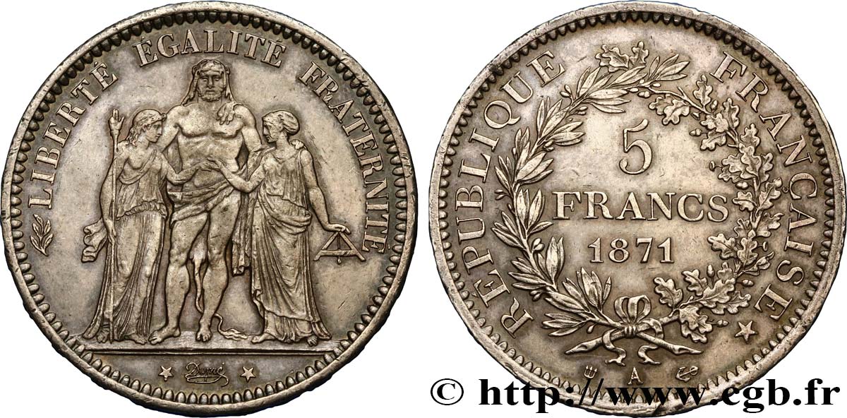 5 francs Hercule, dite “Camélinat” 1871 Paris F.334/3 SUP55 