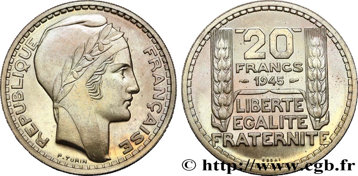Essai de 20 francs Turin en cupro-nickel 1945 Paris GEM.206 1 FDC66 