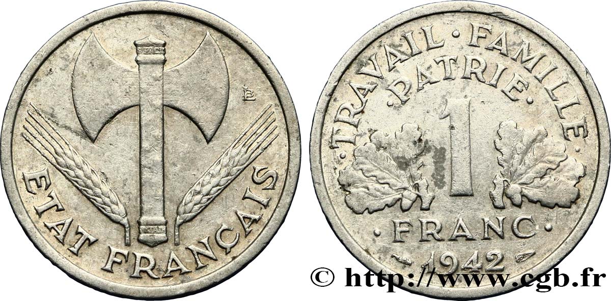 1 franc Francisque, légère 1942 Paris F.223/2 TTB42 