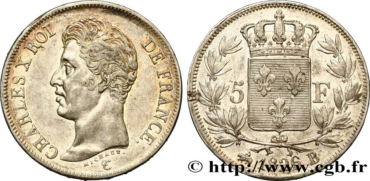 5 francs Charles X, 1er type 1826 Rouen F.310/16 BB48 