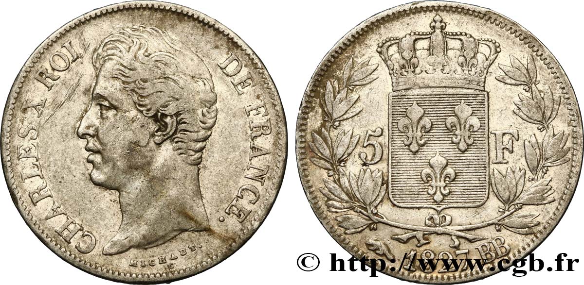 5 francs Charles X, 2e type 1827 Strasbourg F.311/3 S35 