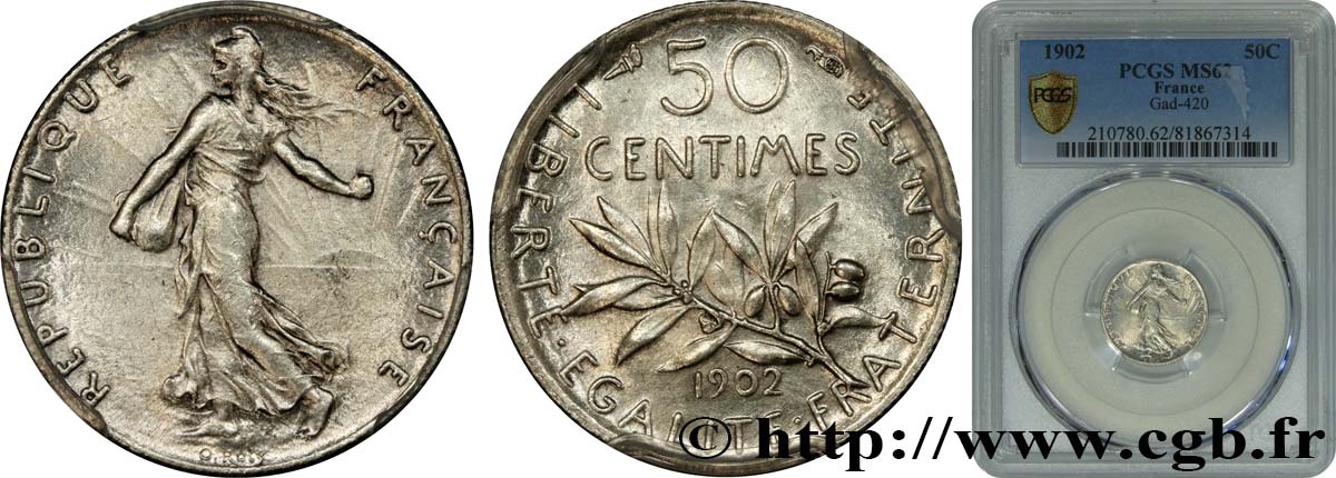 50 centimes Semeuse 1902 Paris F.190/9 VZ62 PCGS