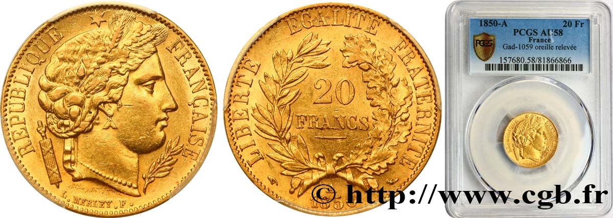 20 francs or Cérès 1850 Paris F.529/2 VZ58 PCGS