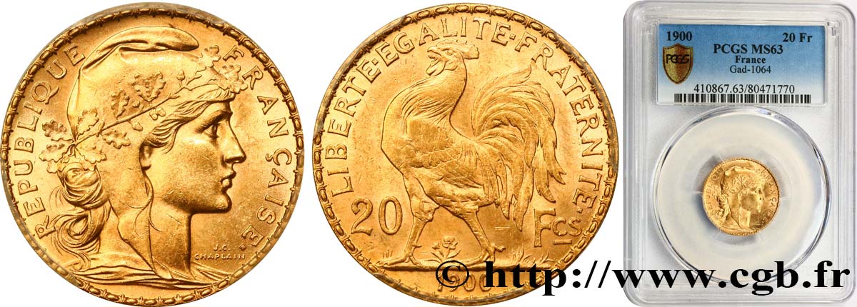 20 francs or Coq, Dieu protège la France 1900 Paris F.534/4 fST63 PCGS