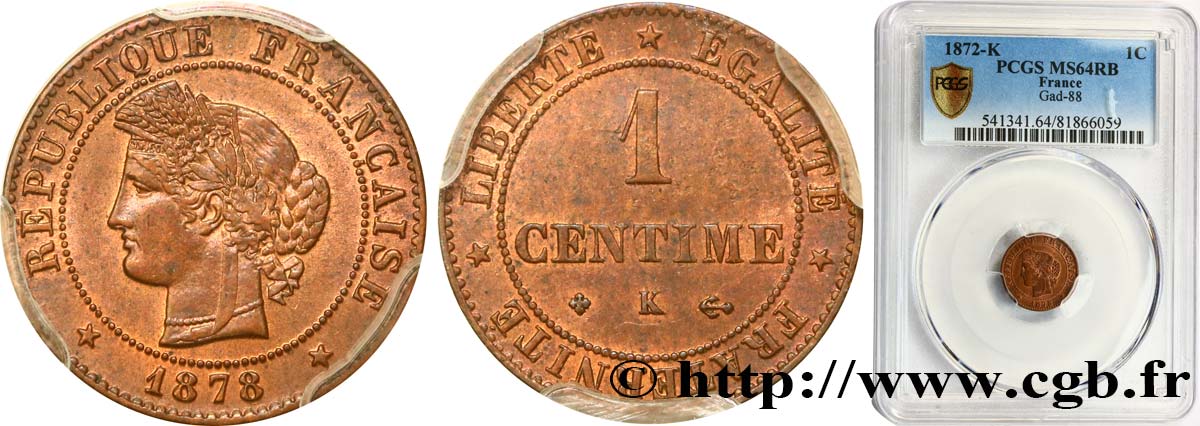 1 centime Cérès 1878 Bordeaux F.104/8 fST64 PCGS