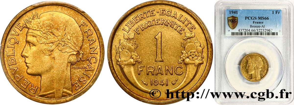 1 franc Morlon 1941 Paris F.219/12 ST66 PCGS