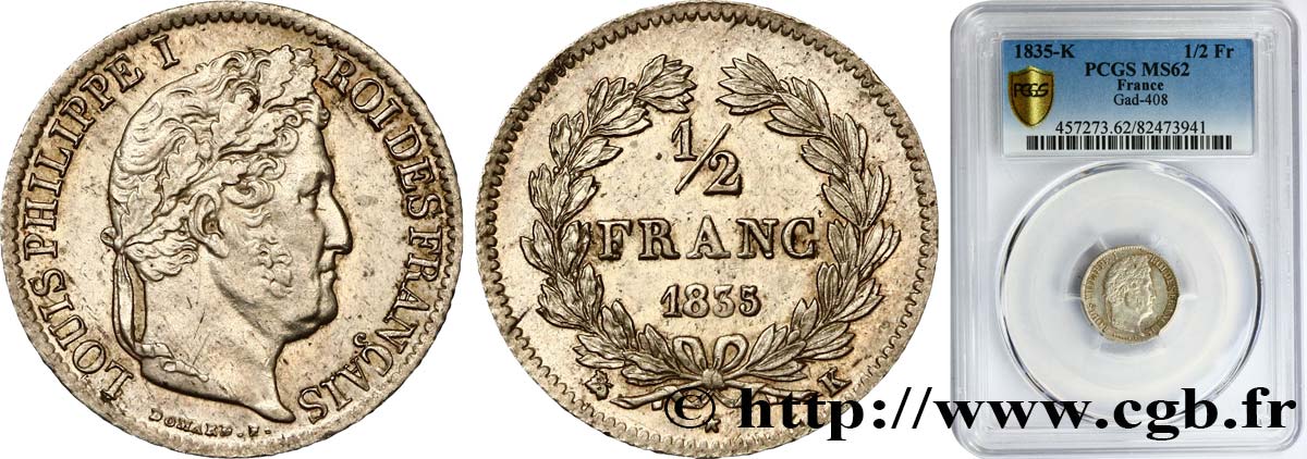 1/2 franc Louis-Philippe 1835 Bordeaux F.182/58 VZ62 PCGS