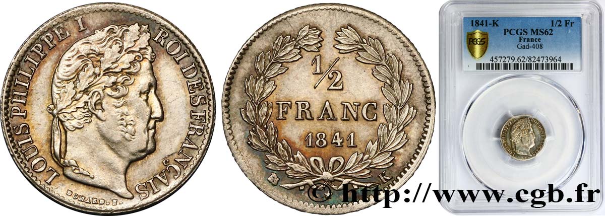 1/2 franc Louis-Philippe 1841 Bordeaux F.182/92 VZ62 PCGS