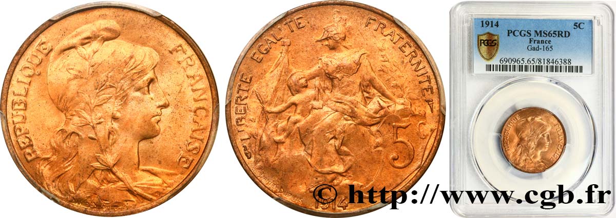 5 centimes Daniel-Dupuis 1914  F.119/26 ST65 PCGS
