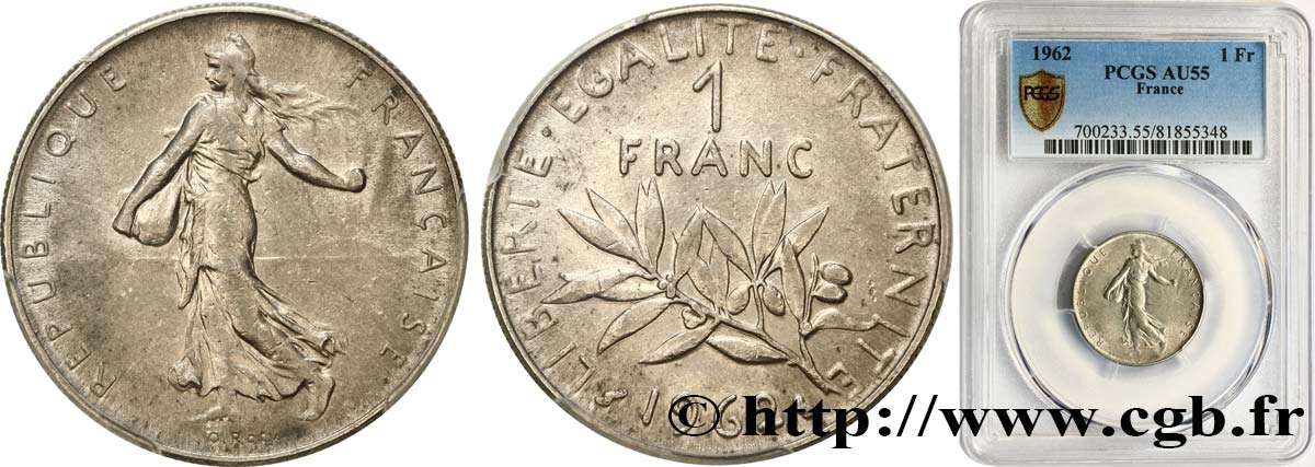 1 franc Semeuse, nickel 1962 Paris F.226/7 VZ55 PCGS