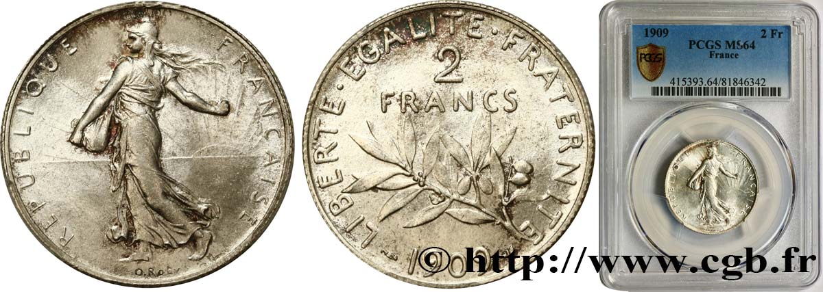 2 francs Semeuse 1909  F.266/11 fST64 PCGS