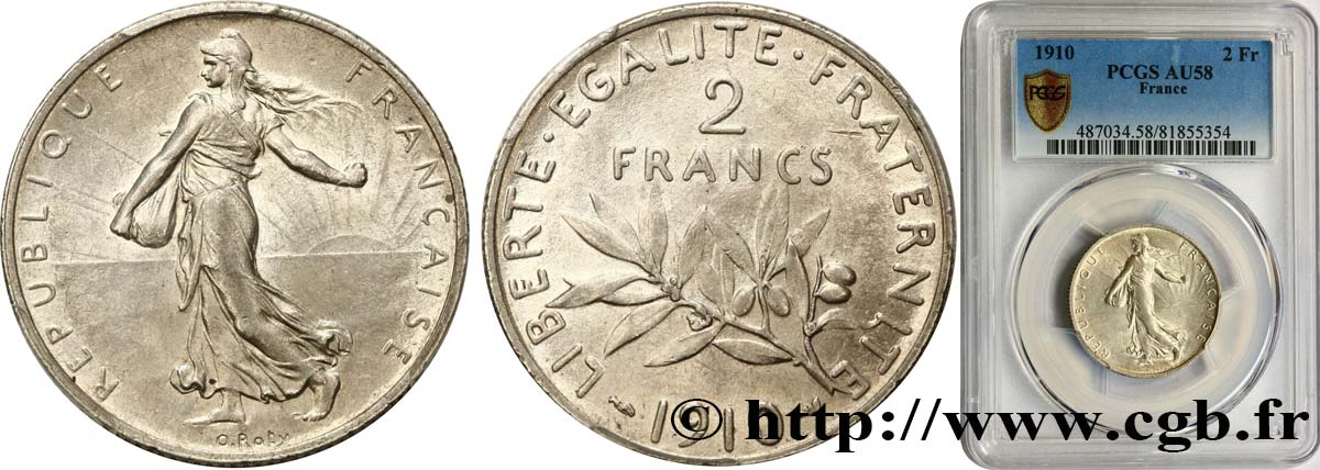 2 francs Semeuse 1910  F.266/12 AU58 PCGS