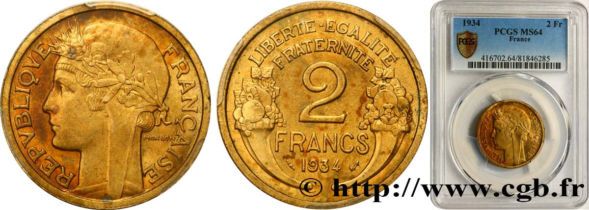 2 francs Morlon 1934  F.268/7 SPL64 PCGS