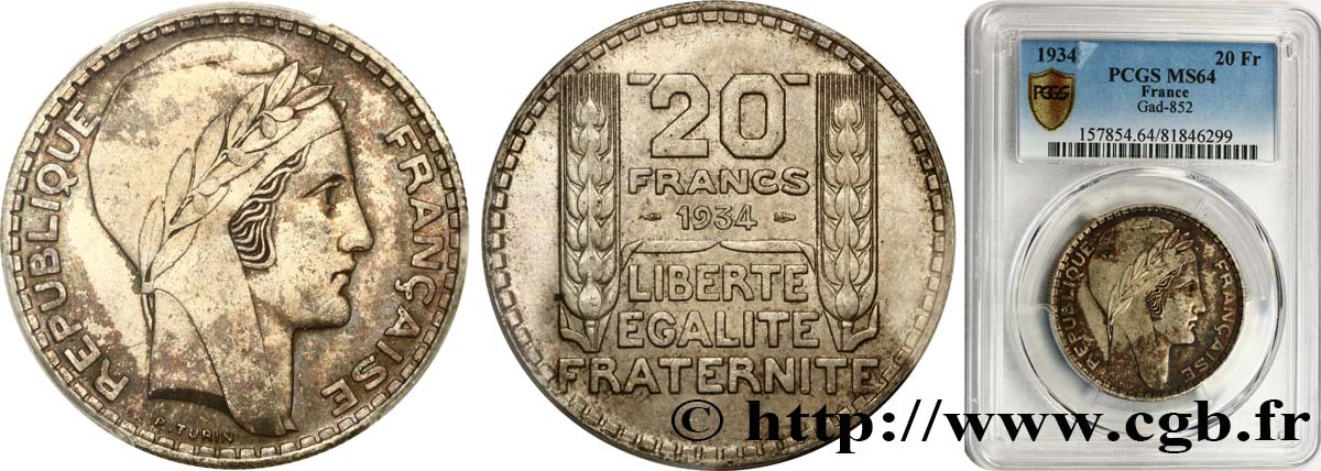 20 francs Turin 1934  F.400/6 SPL64 PCGS