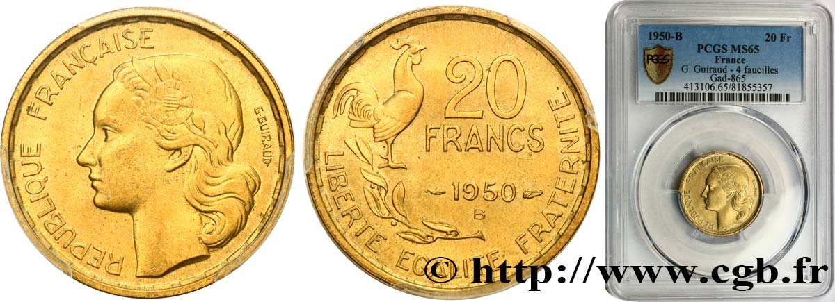 20 francs G. Guiraud 1950 Beaumont-Le-Roger F.402/4 ST65 PCGS
