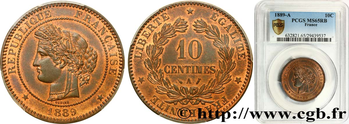 10 centimes Cérès 1889 Paris F.135/34 ST65 PCGS
