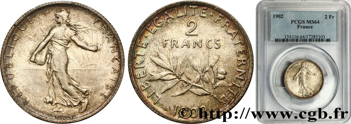 2 francs Semeuse 1902  F.266/7 fST64 PCGS