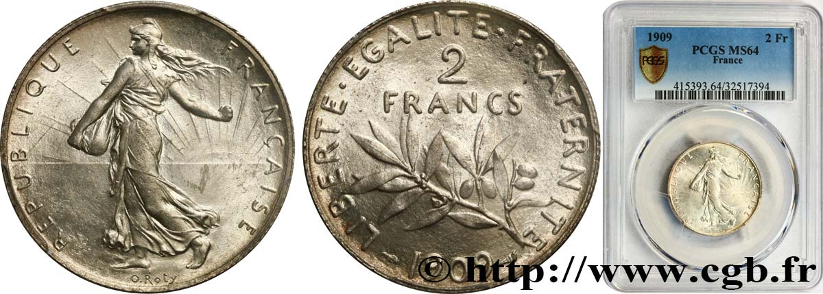 2 francs Semeuse 1909  F.266/11 SPL64 PCGS