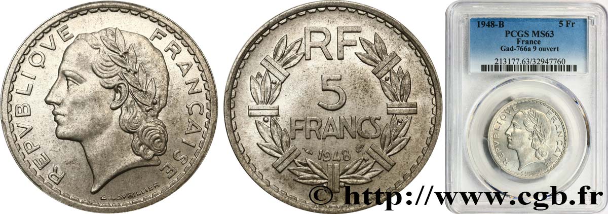 5 francs Lavrillier, aluminium 1948 Beaumont-Le-Roger F.339/15 SPL63 PCGS