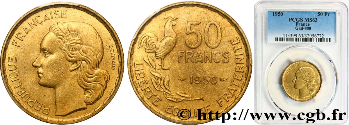 50 francs Guiraud 1950  F.425/3 MS63 PCGS
