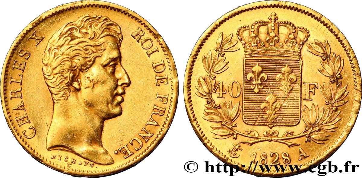 40 francs or Charles X, 2e type 1828 Paris F.544/3 SS48 