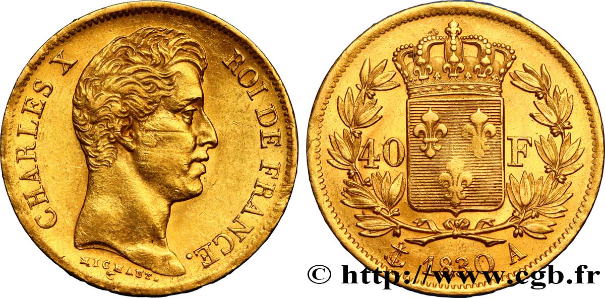 40 francs or Charles X, 2e type 1830 Paris F.544/5 MBC50 