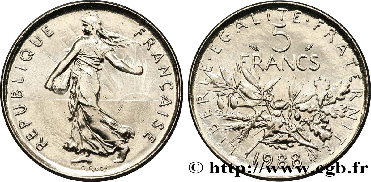 5 francs Semeuse, nickel 1988 Pessac F.341/20 fST63 