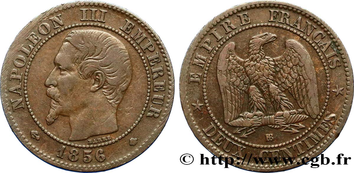 Deux centimes Napoléon III, tête nue 1856 Strasbourg F.107/40 XF40 