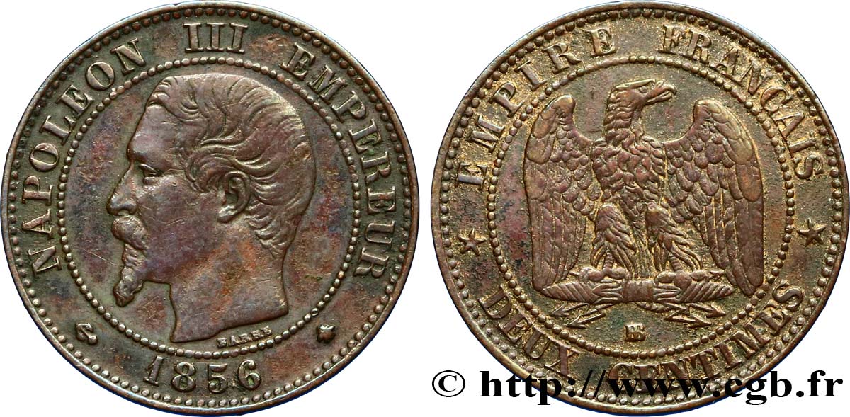 Deux centimes Napoléon III, tête nue 1856 Strasbourg F.107/40 BB40 
