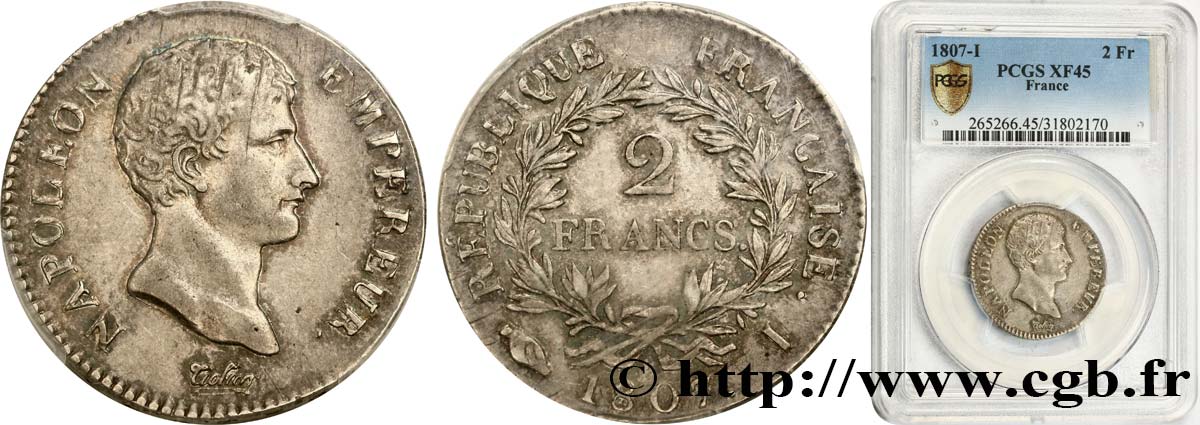 2 francs Napoléon Empereur, Calendrier grégorien 1807 Limoges F.252/9 MBC45 PCGS