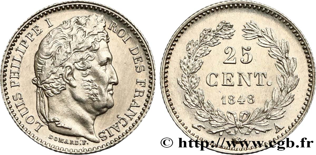25 centimes Louis-Philippe 1848 Paris F.167/12 SUP+ 