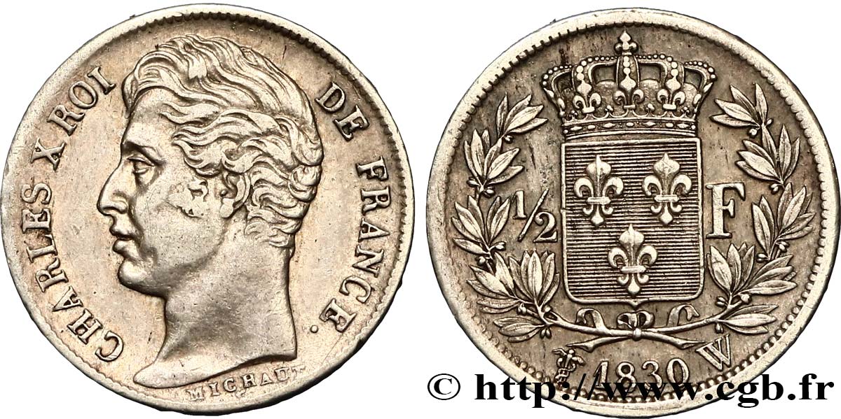 1/2 franc Charles X 1830 Lille F.180/54 BB50 