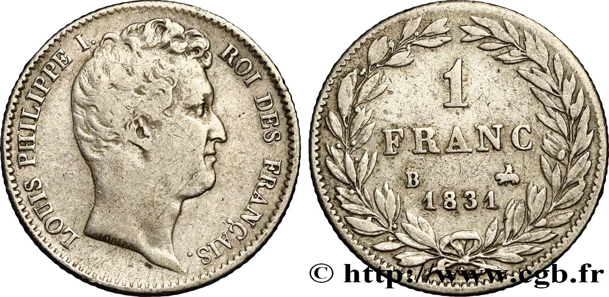 1 franc Louis-Philippe, tête nue 1831 Rouen F.209/2 MB25 