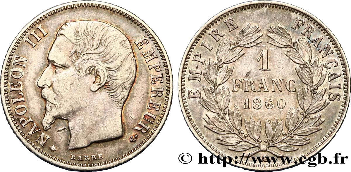 1 franc Napoléon III, tête nue 1860 Paris F.214/15 XF48 