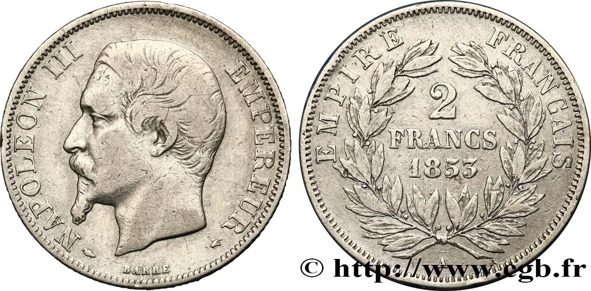 2 francs Napoléon III, tête nue 1853 Paris F.262/1 VF30 