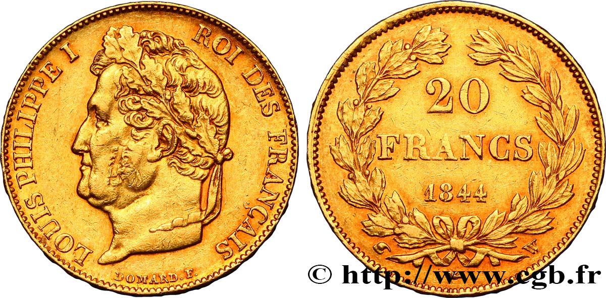 20 francs or Louis-Philippe, Domard 1844 Lille F.527/32 SS50 