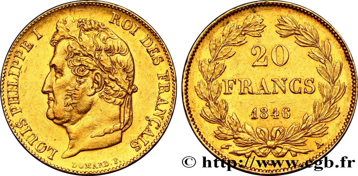 20 francs or Louis-Philippe, Domard 1846 Paris F.527/35 AU52 