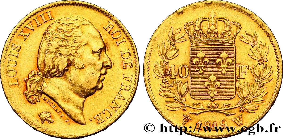 40 francs or Louis XVIII 1819 Lille F.542/9 MBC48 