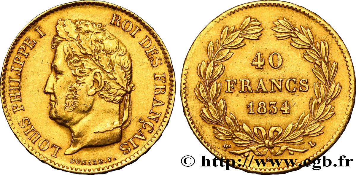 40 francs or Louis-Philippe 1834 Bayonne F.546/7 MBC48 